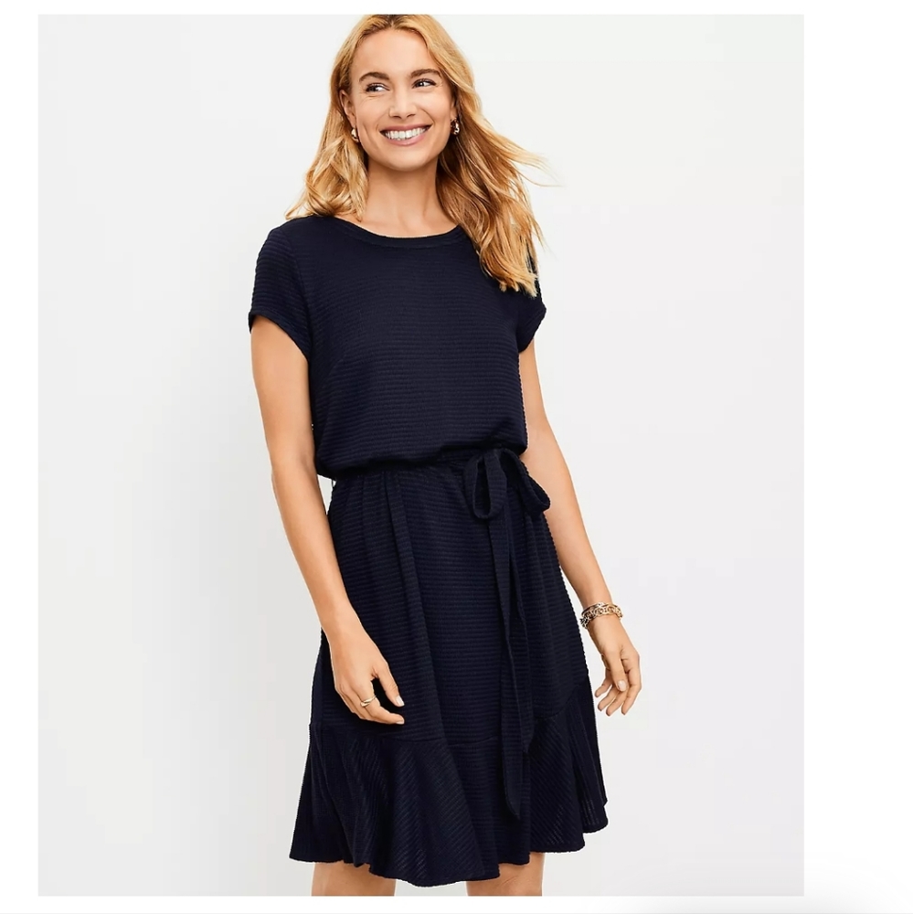 NWT LOFT Tie Waist Flounce Dress